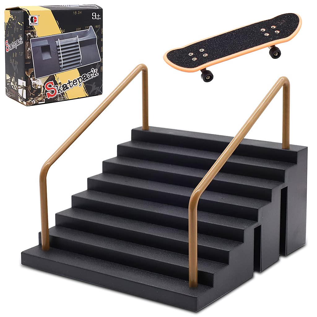 PATPAT Fingerboard Rail Park Stair Kit with Handrails and Mini Skateboard, Finger Toys / Fun Finger Skating Toys, Interactive Tabletop Freestyle Skate Game Skateboard for Kids and Adults PATPAT Fingerboard Rail Park Stair Kit with Handrails and Mini Skateboard, Finger Toys / Fun Finger Skating Toys, Interactive Tabletop Freestyle Skate Game Skateboard for Kids and Adults